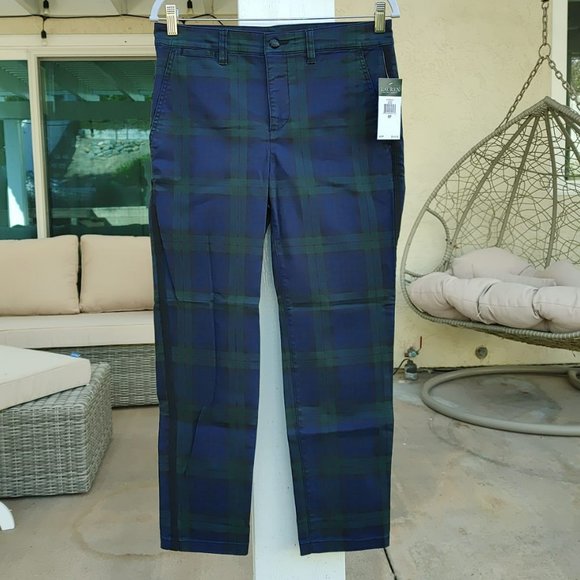 NWT LAUREN RALPH LAUREN Navy Green Tartan Plaid Cotton Casual Pants. 6 - Picture 2 of 7